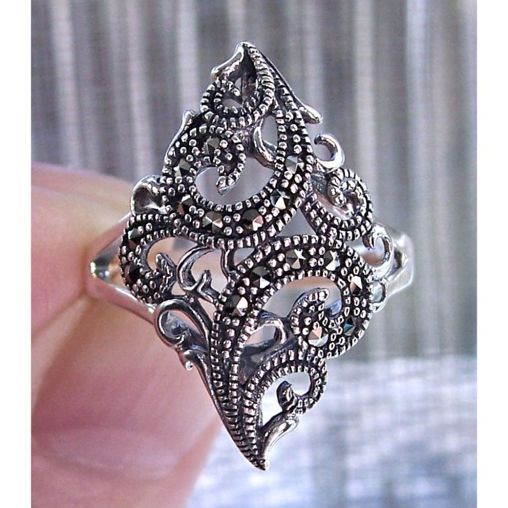 Marcasite Swirl Women's Ring 925 Sterling Silver